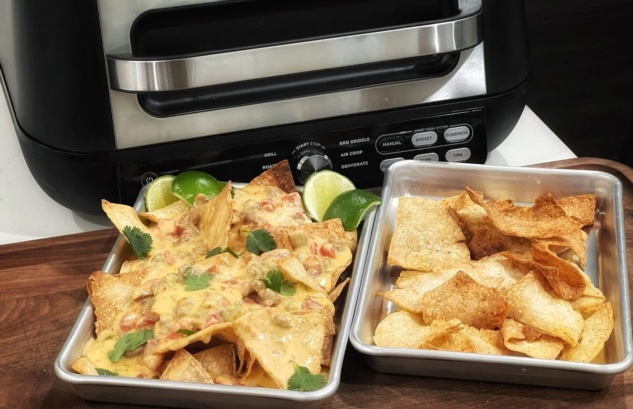 Air Fried Tortilla Chips and Queso Cheese Sauce Cooking with CJ