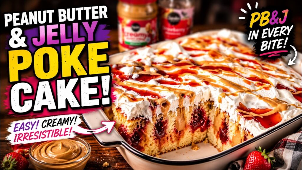 This PB&J Poke Cake is a Game Changer!